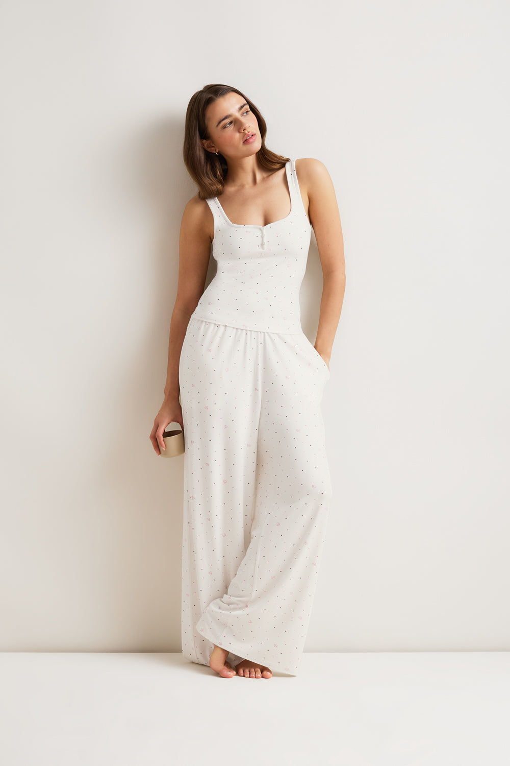 Sweetheart Henley Pyjama Vest - Love Heart Print