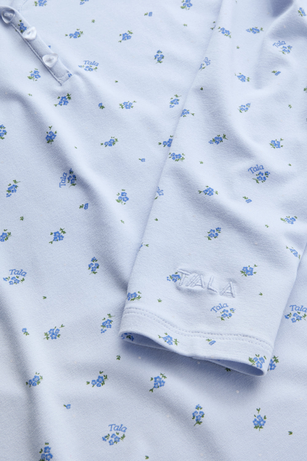 Sweetheart Long Sleeve Pyjama Top - Baby Blue Floral Print