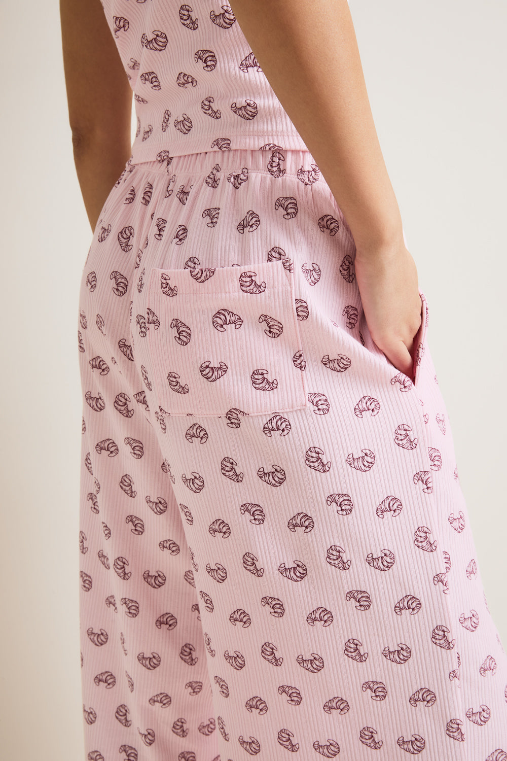 Wide Leg Pyjama Bottoms - Pink Croissant