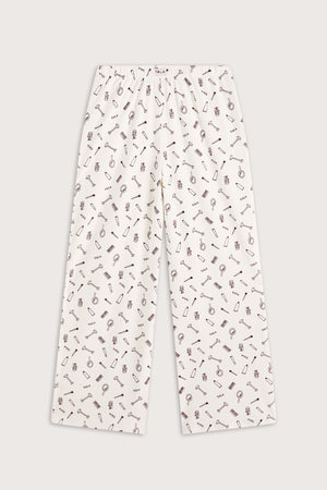 Wide Leg Pyjama Bottoms - Ivory 'Wake Up' Print