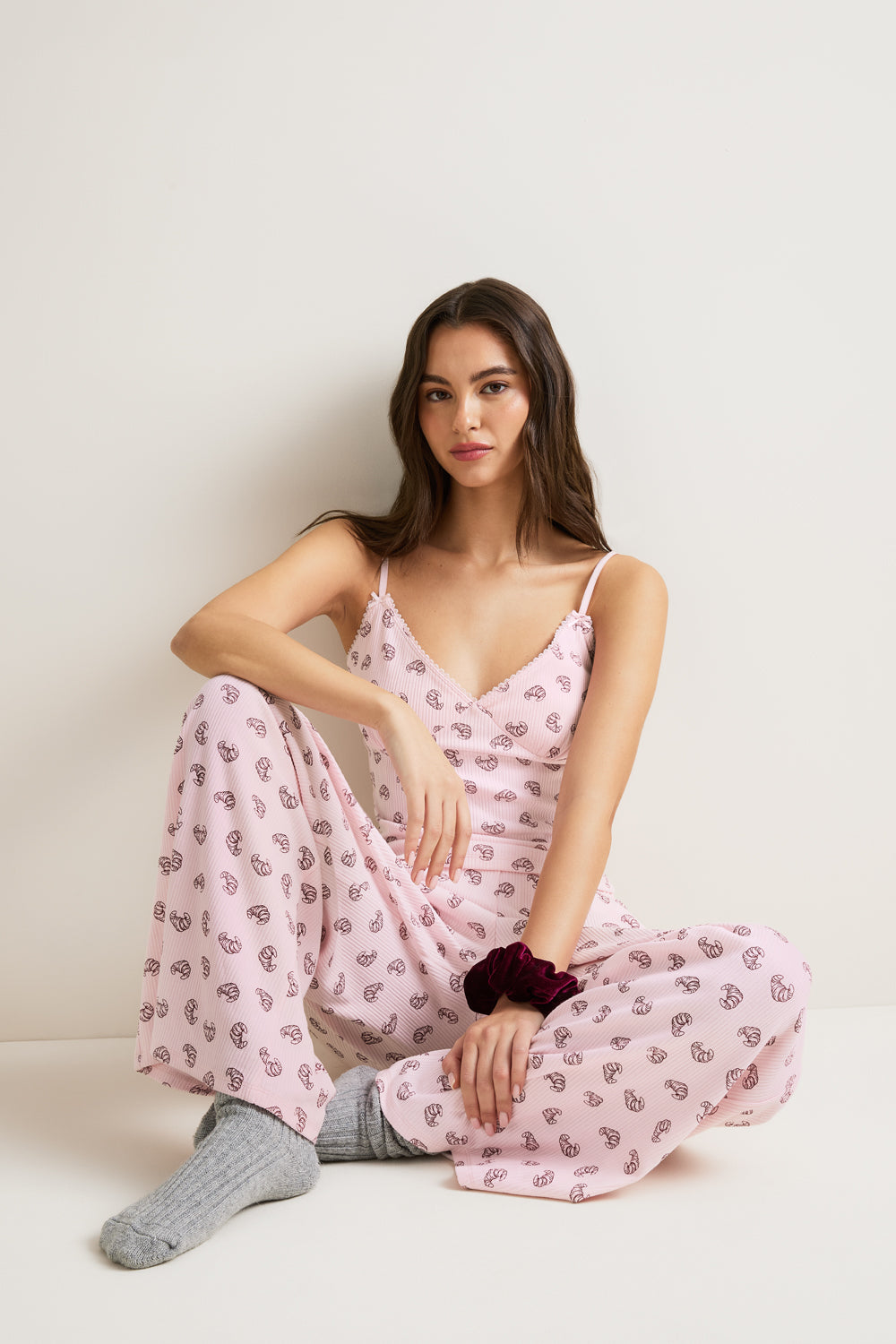 Cami Pyjama Vest - Pink Croissant
