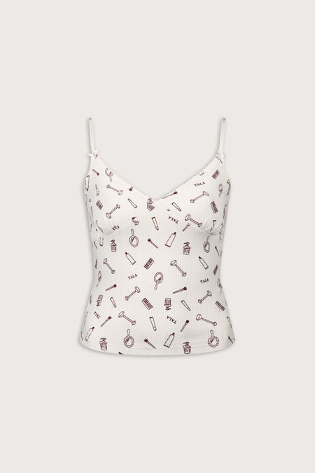 Cami Pyjama Vest - Ivory 'Wake Up' Print