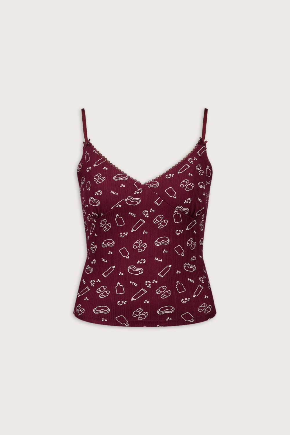 Cami Pyjama Vest - Burgundy 'Wind Down' Print