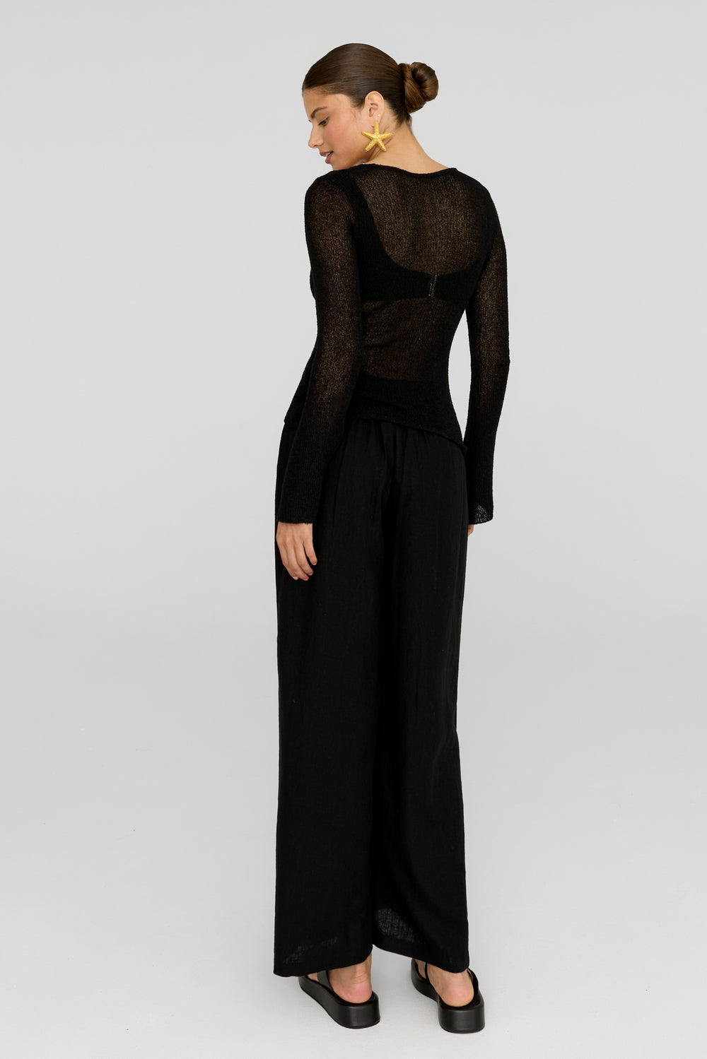 KAI MULTIWAY LONG SLEEVE RESORT KNIT TOP - SHADOW BLACK