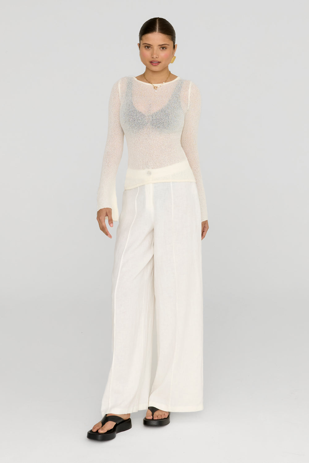 KAI MULTIWAY LONG SLEEVE RESORT KNIT TOP - COCONUT MILK