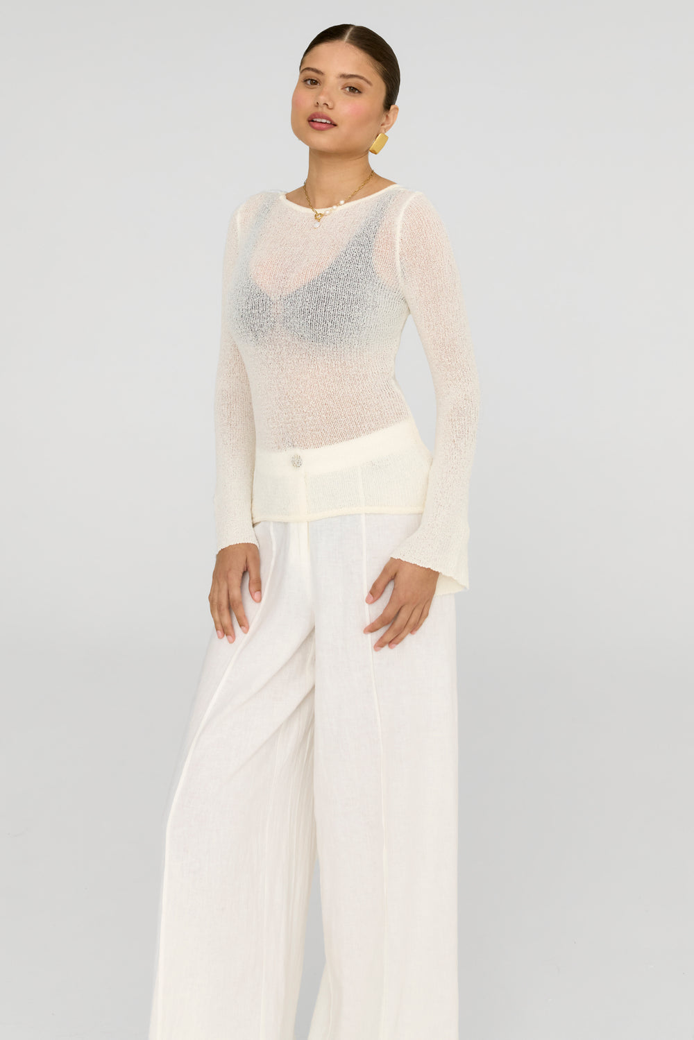 KAI MULTIWAY LONG SLEEVE RESORT KNIT TOP - COCONUT MILK