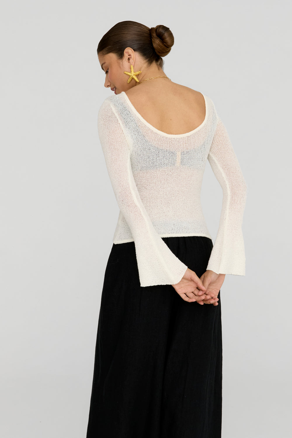 KAI MULTIWAY LONG SLEEVE RESORT KNIT TOP - COCONUT MILK
