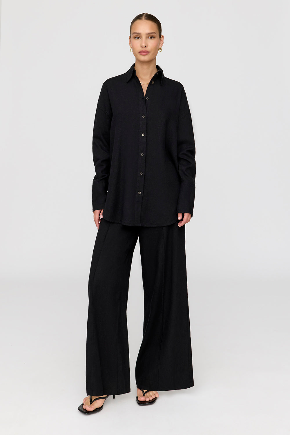 ATHENS LINEN BLEND TAILORED WIDE LEG TROUSERS - SHADOW BLACK – TALA