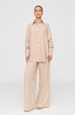 THE ESSENTIAL LINEN SHIRT - TAUPE STRIPE