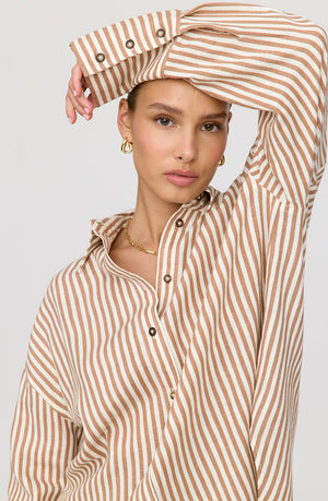 THE ESSENTIAL LINEN SHIRT - TAUPE STRIPE