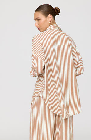 THE ESSENTIAL LINEN SHIRT - TAUPE STRIPE