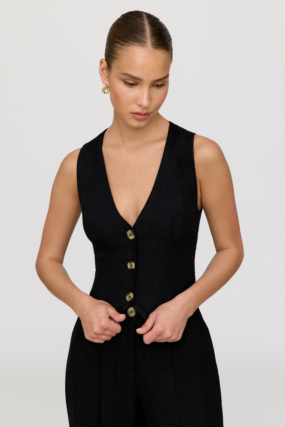 CYPRUS LINEN BLEND TAILORED WAISTCOAT SHADOW BLACK TALA