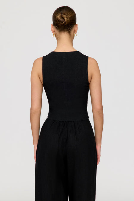 Cyprus Linen Blend Tailored Waistcoat - Shadow Black
