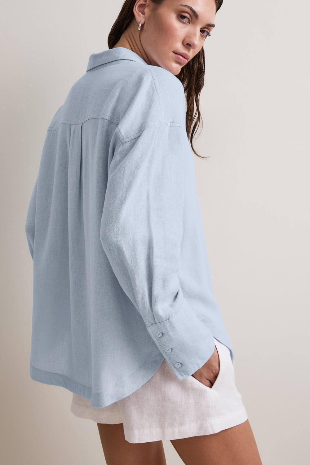 Soft Linen Long Sleeve Shirt - Baby Blue