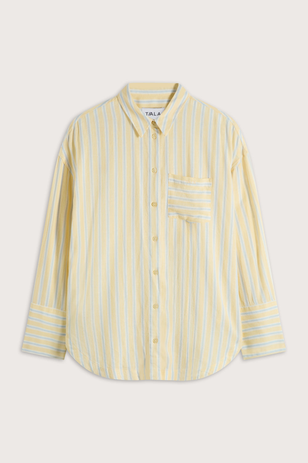 Soft Linen Long Sleeve Shirt - Lemon / Blue Stripe