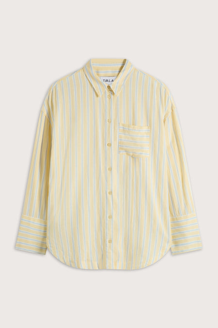 Soft Linen Long Sleeve Shirt - Lemon / Blue Stripe
