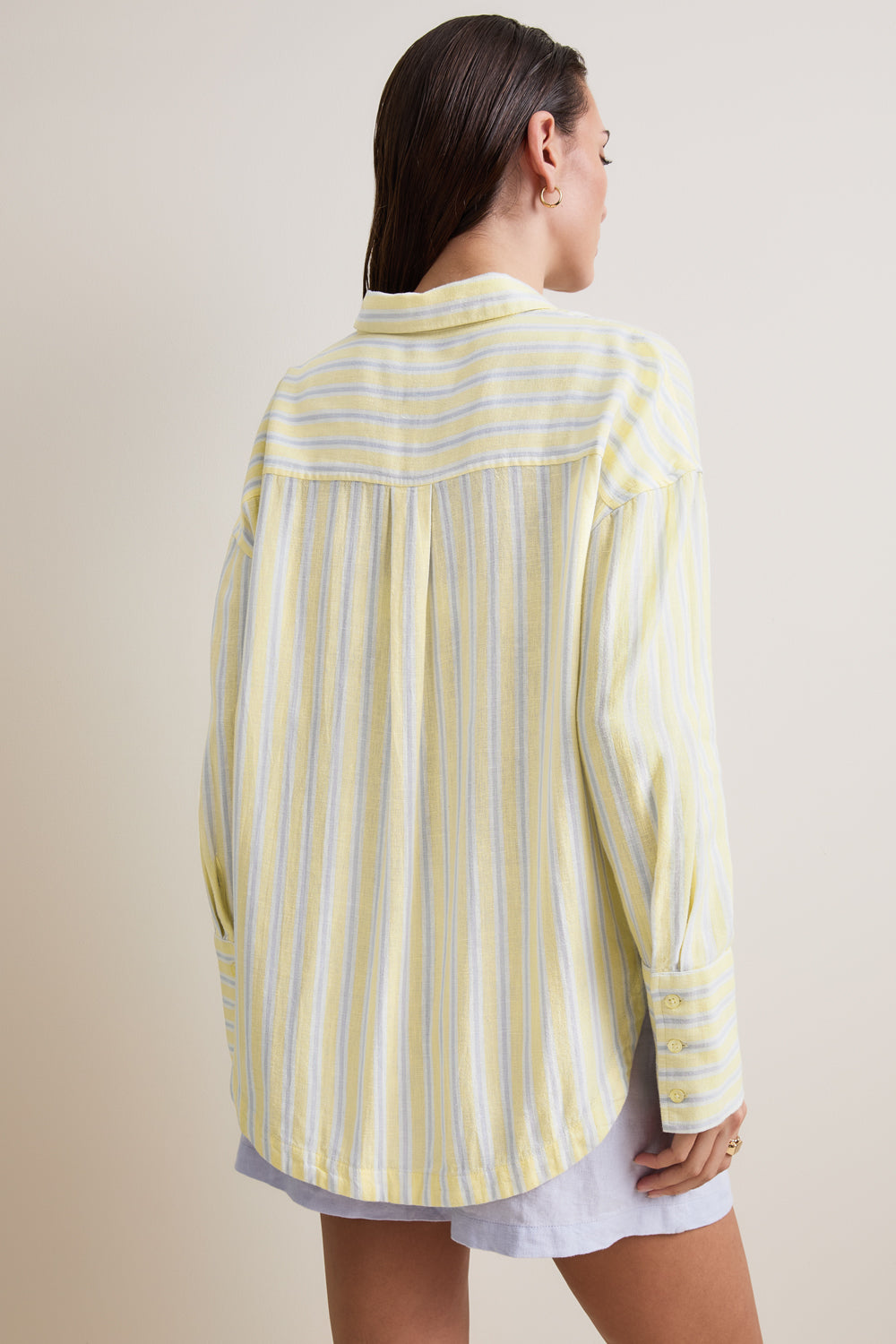 Soft Linen Long Sleeve Shirt - Lemon / Blue Stripe