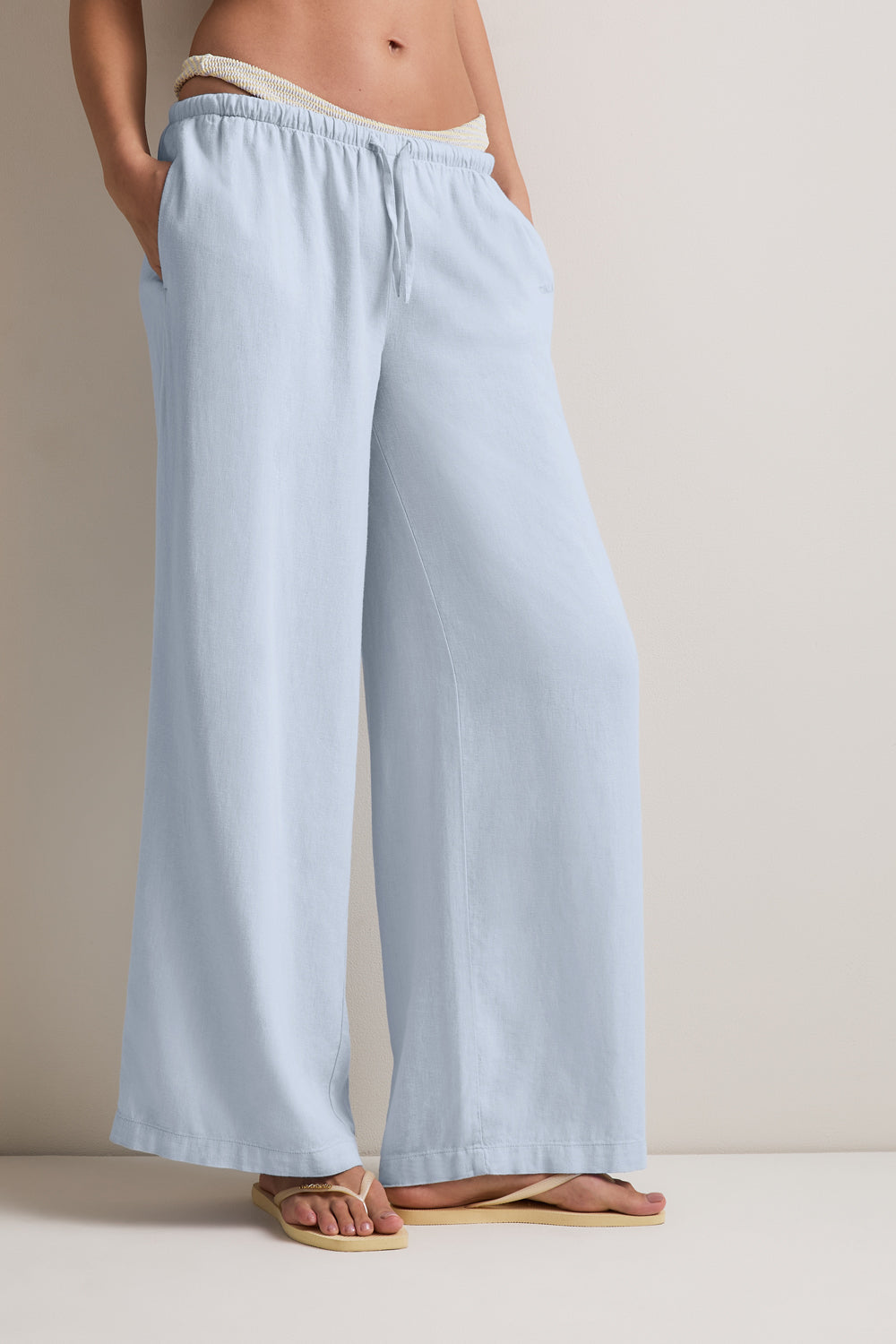 Soft Linen Drawstring Trouser - Baby Blue