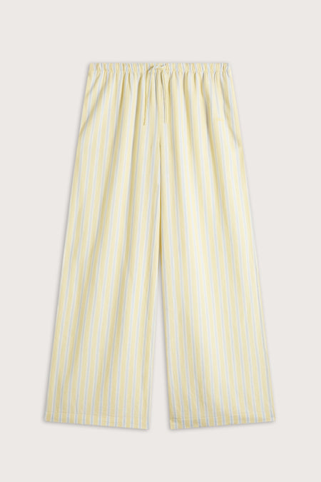 Soft Linen Drawstring Trouser - Lemon / Blue Stripe