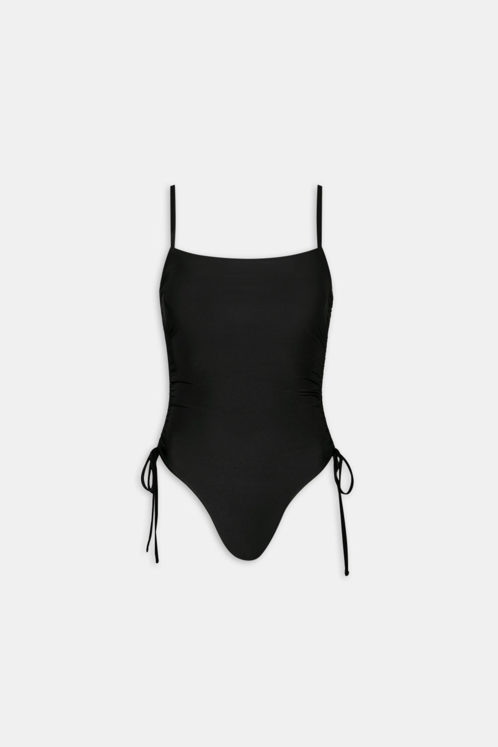 RUCHED ADJUSTABLE TIE SIDE SHAPING SWIMSUIT - BLANK ONYX