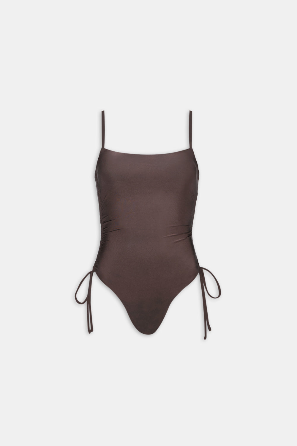 RUCHED ADJUSTABLE TIE SIDE SHAPING SWIMSUIT - ESPRESSO
