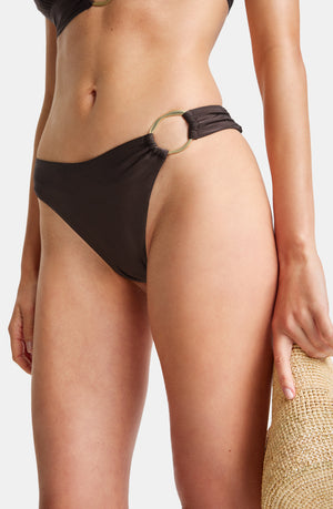 ASYMMETRIC GOLD RING BIKINI BOTTOM - ESPRESSO