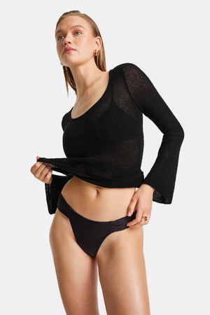 Multiway Long Sleeve Resort Knit Top - Shadow Black
