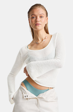 MULTIWAY LONG SLEEVE RESORT KNIT TOP - COCONUT MILK
