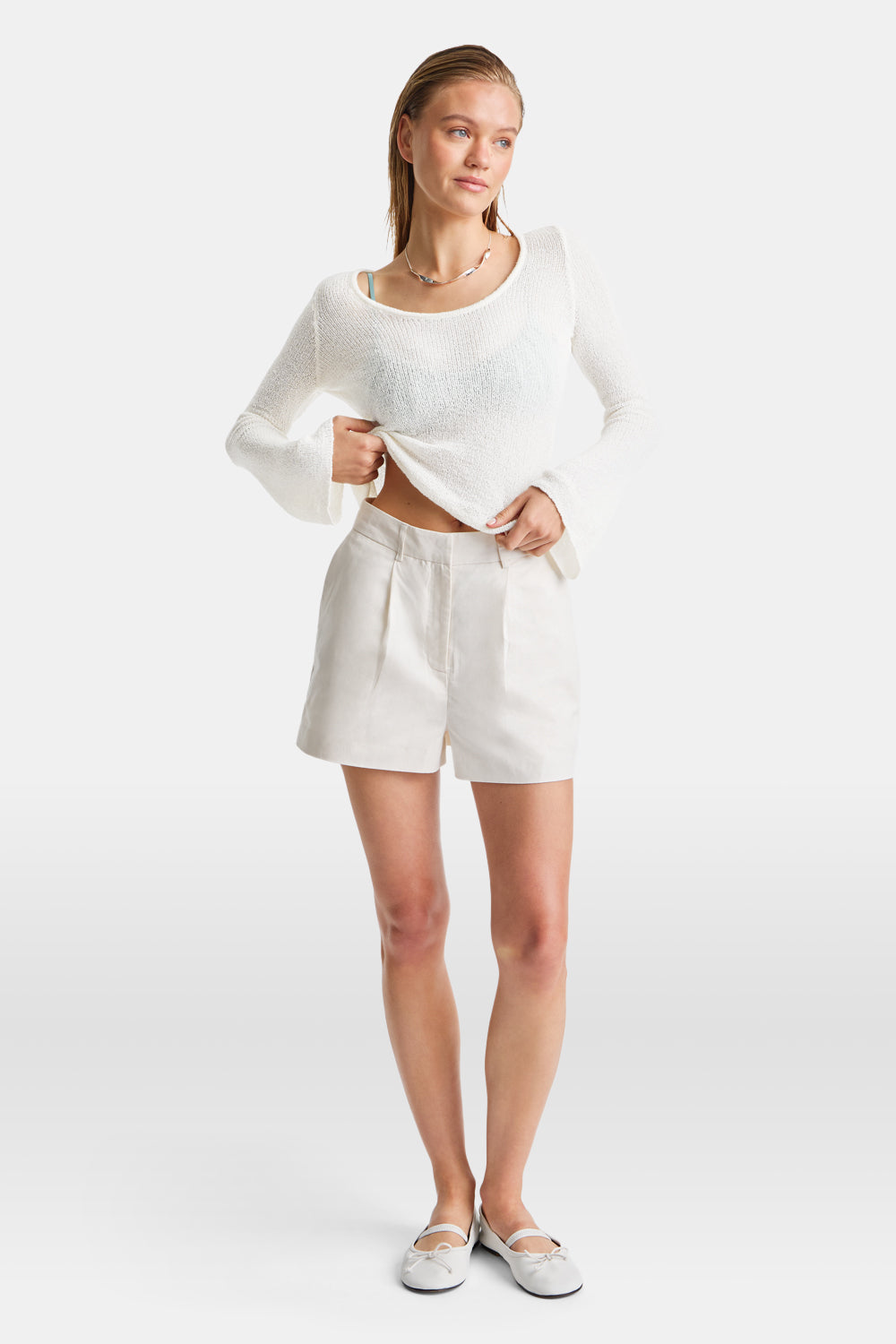 MULTIWAY LONG SLEEVE RESORT KNIT TOP - COCONUT MILK