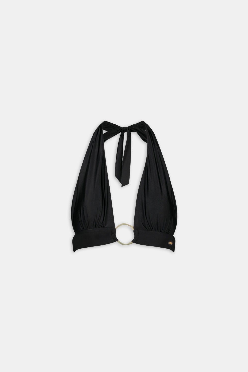 HALTER PLUNGE GOLD RING BIKINI TOP - BLACK ONYX