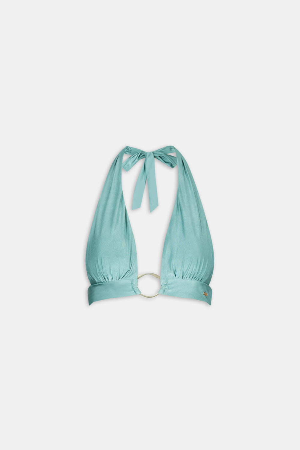 HALTER PLUNGE GOLD RING BIKINI TOP - TEAL