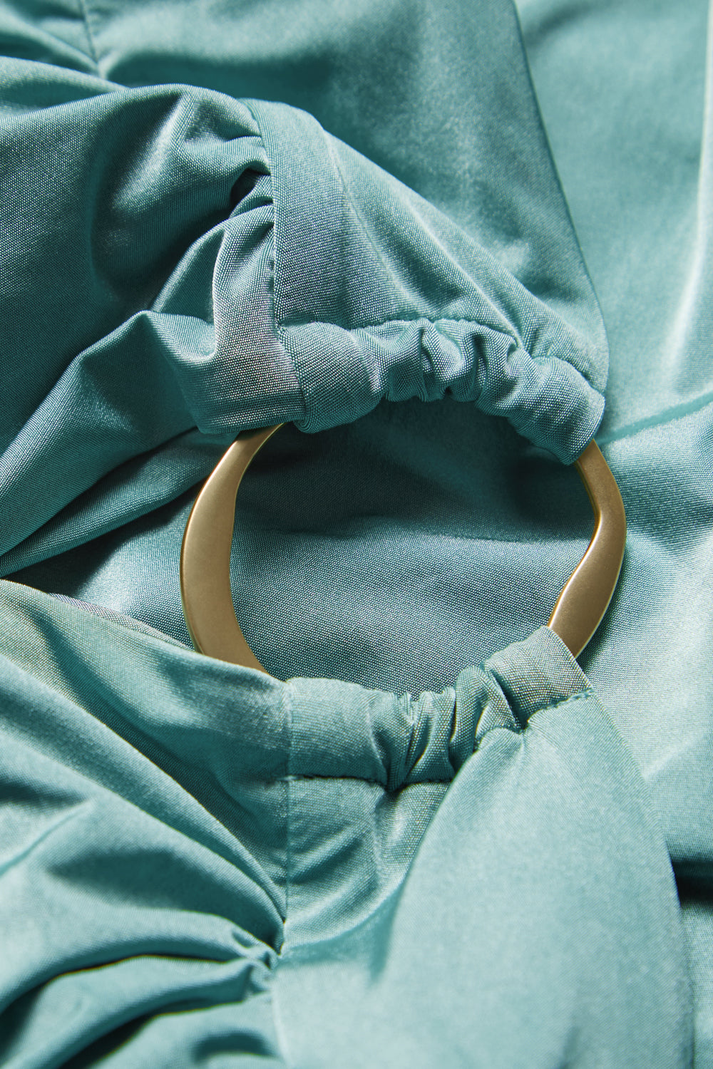 HALTER PLUNGE GOLD RING BIKINI SWIMSUIT - TEAL