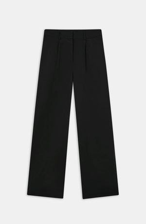 HEAVYWEIGHT LINEN TAILORED WIDE LEG TROUSERS - BLACK ONYX