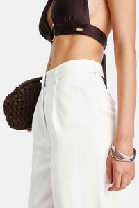 Heavyweight Linen Tailored Wide Leg Trousers - Coconut Milk