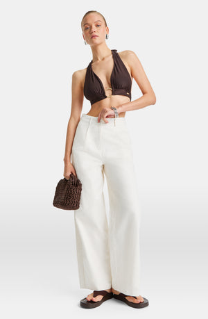 HEAVYWEIGHT LINEN TAILORED WIDE LEG TROUSERS - COCONUT MILK