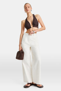 Heavyweight Linen Tailored Wide Leg Trousers - Coconut Milk