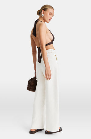 HEAVYWEIGHT LINEN TAILORED WIDE LEG TROUSERS - COCONUT MILK