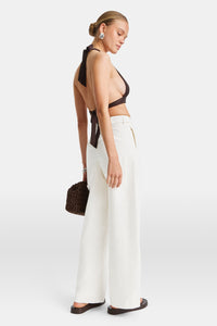 Heavyweight Linen Tailored Wide Leg Trousers - Coconut Milk