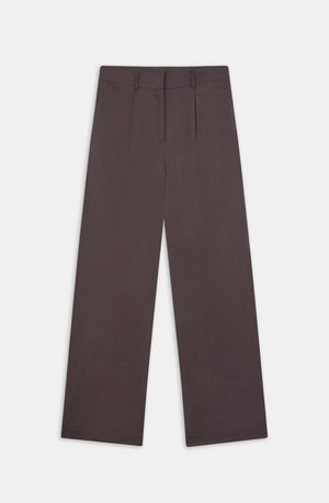 HEAVYWEIGHT LINEN TAILORED WIDE LEG TROUSERS - ESPRESSO