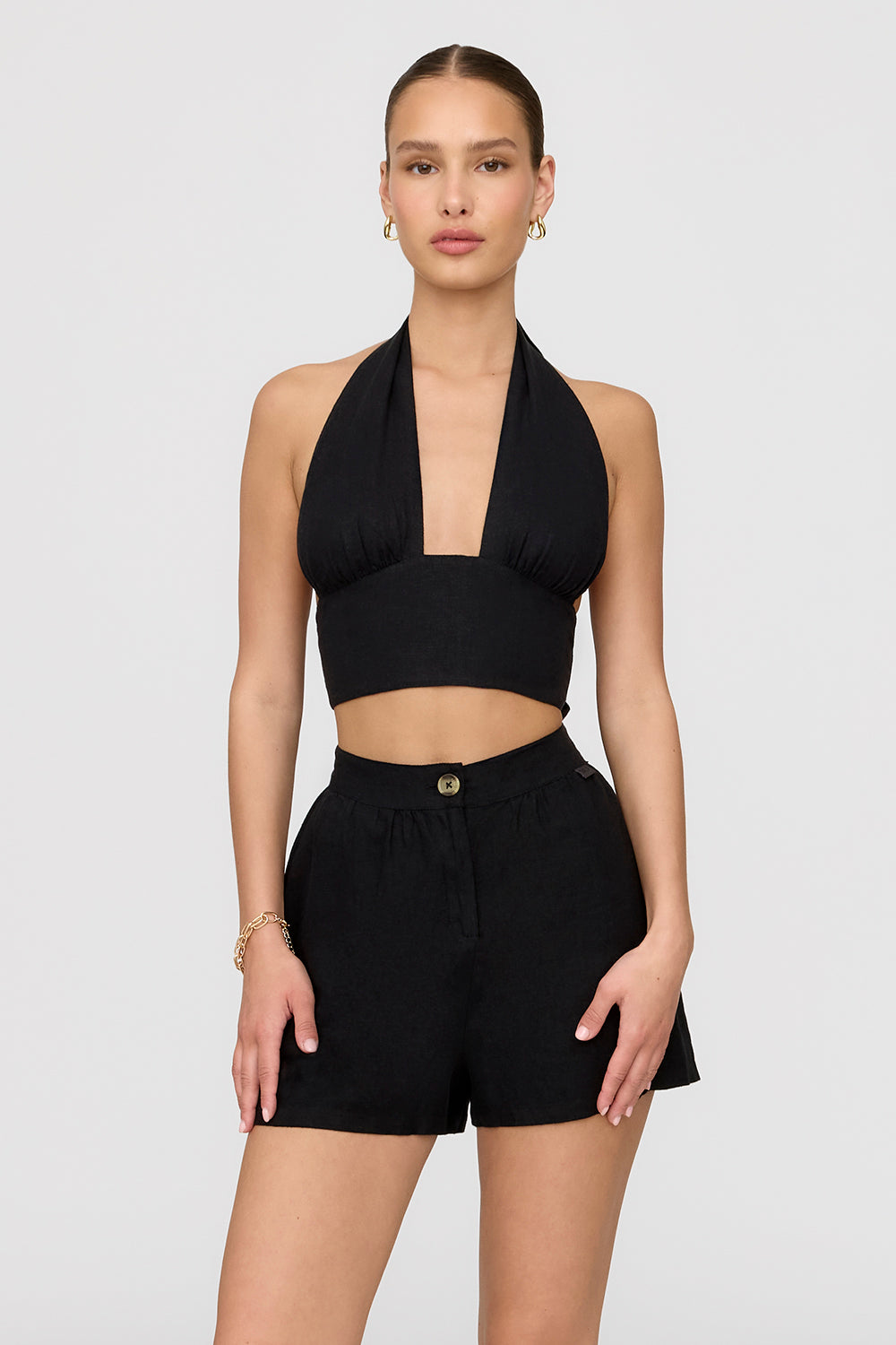 MARRAKECH LINEN BLEND TAILORED SHORTS - SHADOW BLACK