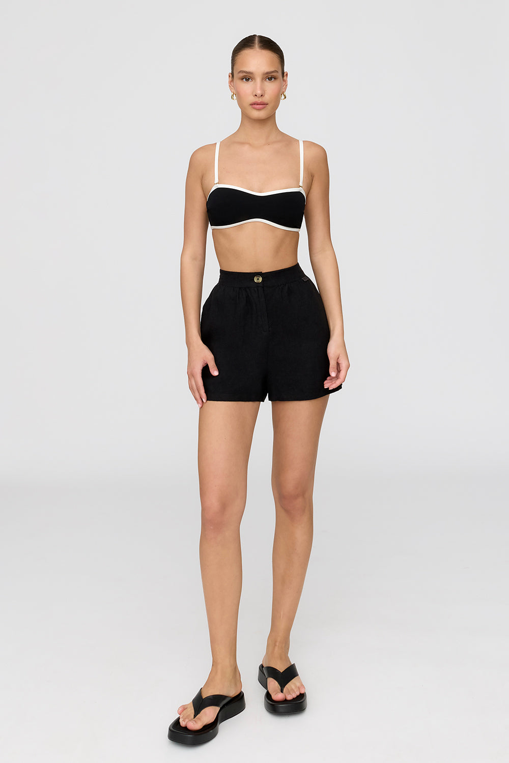 MARRAKECH LINEN BLEND TAILORED SHORTS - SHADOW BLACK