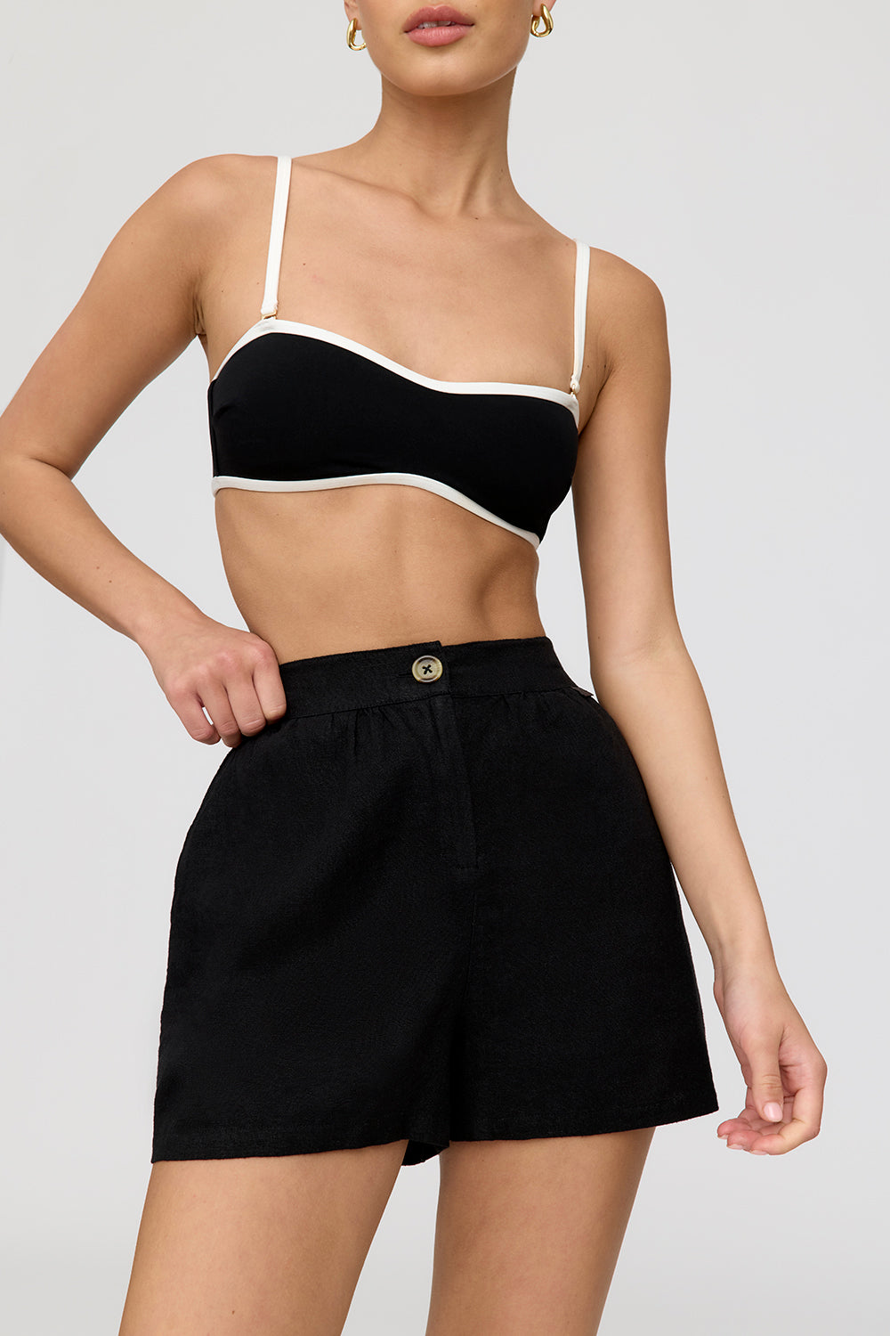MARRAKECH LINEN BLEND TAILORED SHORTS - SHADOW BLACK