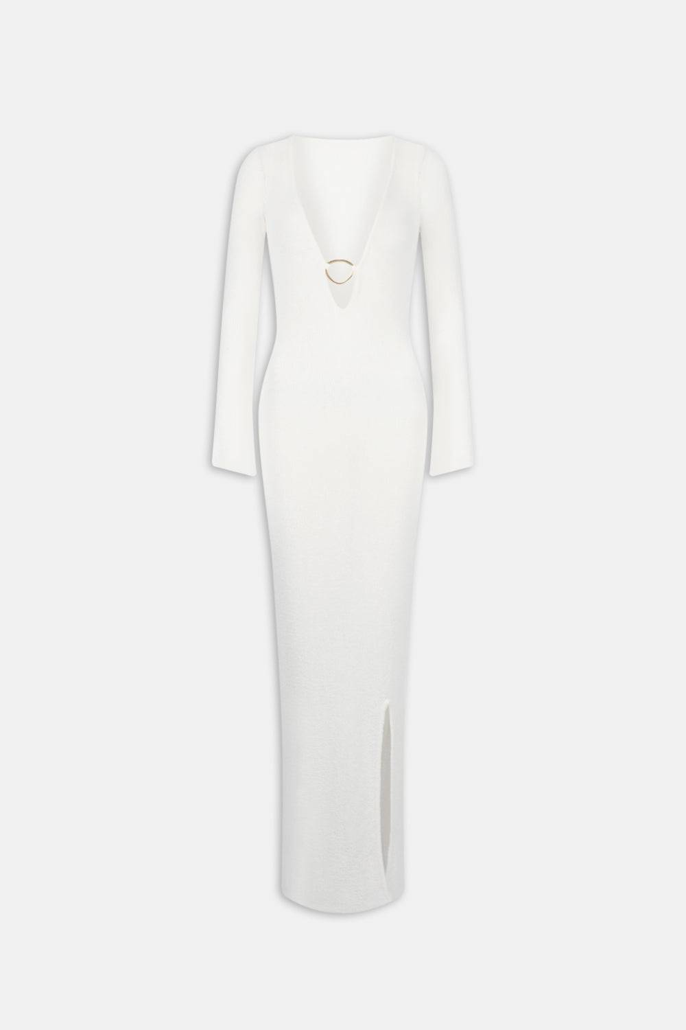 MULTIWAY GOLD RING LONG SLEEVE RESORT KNIT DRESS - COCONUT MILK