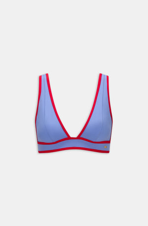 CONTRAST PLUNGE BIKINI TOP - BLUE