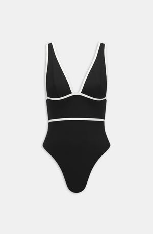 CONTRAST PLUNGE SWIMSUIT - SHADOW BLACK