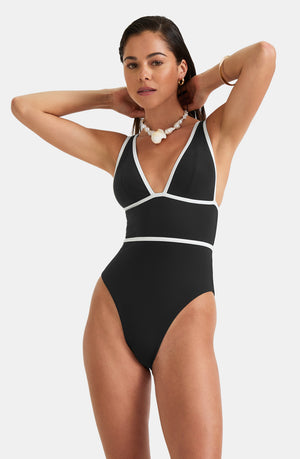 CONTRAST PLUNGE SWIMSUIT - SHADOW BLACK