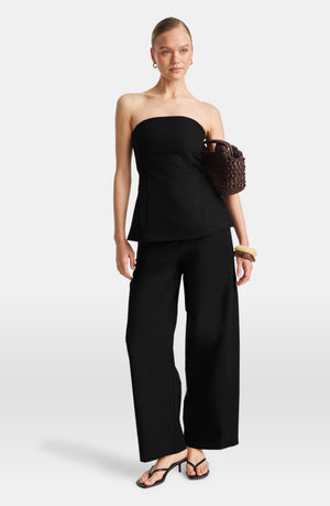 HEAVYWEIGHT LINEN LONGLINE STRAPLESS TOP - BLACK ONYX