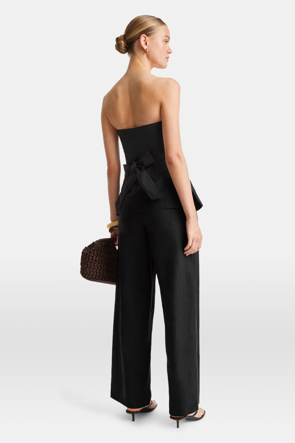 HEAVYWEIGHT LINEN LONGLINE STRAPLESS TOP - BLACK ONYX