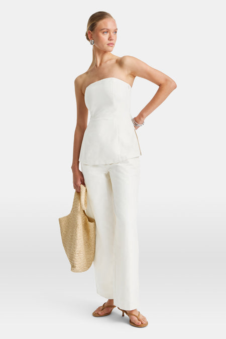 Heavyweight Linen Longline Strapless Top - Coconut Milk