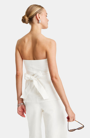 HEAVYWEIGHT LINEN LONGLINE STRAPLESS TOP - COCONUT MILK